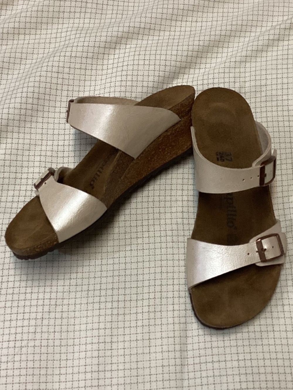 Birkenstock Papillio wedge sandals model Dorothy champagne color women’s 6 EU 37